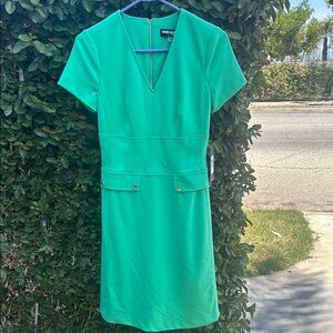 Karl Lagerfeld Green Sheath Dress V-Neck Short Sleeve